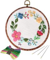 🌸 complete embroidery starter kit with floral pattern, kissbuty cross stitch kit including embroidery fabric, wood-style hoop, color threads and tools (flower hoop) logo