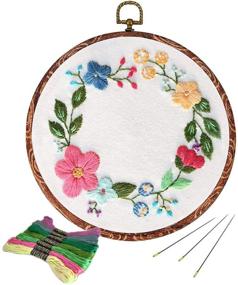 img 4 attached to 🌸 Complete Embroidery Starter Kit with Floral Pattern, Kissbuty Cross Stitch Kit Including Embroidery Fabric, Wood-Style Hoop, Color Threads and Tools (Flower Hoop)