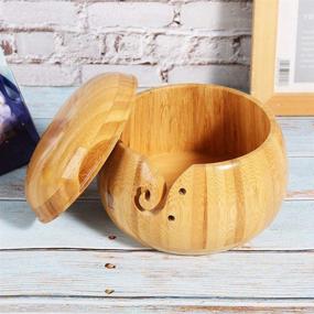 img 2 attached to 🧶 Yosoo Bamboo Yarn Bowl: Knitting and Crochet Essential With Removable Lid - Carbonized Brown Knitting Bowl Yarn Holder