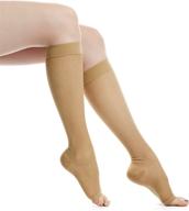 🧦 evonation women's usa made open toe sheer graduated compression socks - moderate 15-20 mmhg pressure, medical quality knee high toeless support stockings for circulation - large, tan nude beige logo