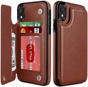 img 4 attached to 📱 LETO iPhone XR Case - Stylish Leather Wallet Flip Folio Cover with Kickstand, Card Slots for Girls & Women - Protective Brown Phone Case for iPhone XR