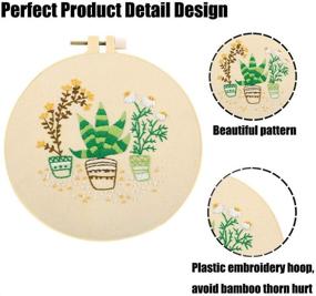 img 3 attached to 🌿 Floral Pattern Embroidery Starter Kit - Stamped Clothes, Hoops, Threads & Tools for Cross Stitch and Needlepoint (Potted Plant)