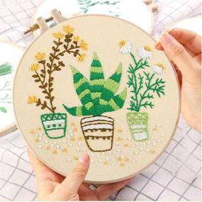 img 2 attached to 🌿 Floral Pattern Embroidery Starter Kit - Stamped Clothes, Hoops, Threads & Tools for Cross Stitch and Needlepoint (Potted Plant)