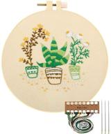 🌿 floral pattern embroidery starter kit - stamped clothes, hoops, threads & tools for cross stitch and needlepoint (potted plant) logo