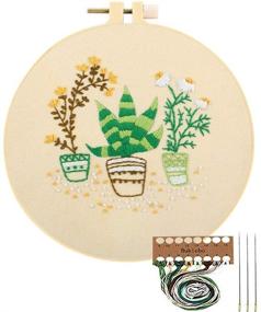 img 4 attached to 🌿 Floral Pattern Embroidery Starter Kit - Stamped Clothes, Hoops, Threads & Tools for Cross Stitch and Needlepoint (Potted Plant)