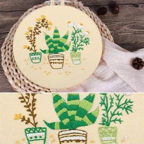 img 1 attached to 🌿 Floral Pattern Embroidery Starter Kit - Stamped Clothes, Hoops, Threads & Tools for Cross Stitch and Needlepoint (Potted Plant)