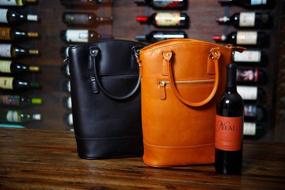 img 1 attached to 🍷 SACHI Black Leather Insulated Wine Tote Bag for 2 Bottles