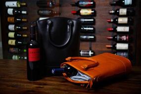 img 2 attached to 🍷 SACHI Black Leather Insulated Wine Tote Bag for 2 Bottles