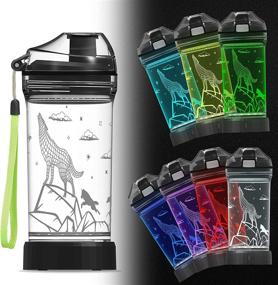 img 4 attached to 🐺 Ammonite Wolf Kids Water Bottle: 14 OZ BPA Free with Glowing LED Light, Lanyard & Easy Clean - Ideal for Sports, School, Camping & Picnics