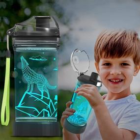 img 3 attached to 🐺 Ammonite Wolf Kids Water Bottle: 14 OZ BPA Free with Glowing LED Light, Lanyard & Easy Clean - Ideal for Sports, School, Camping & Picnics