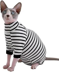 img 4 attached to 🐱 Breathable Summer Rayon Pajamas for Sphynx Hairless Cats - Four Leg Elastic Pet Clothes, Round Collar Vest T-Shirts for Kittens, Cats & Small Dogs - Apparel