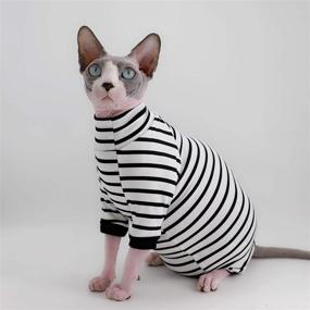 img 3 attached to 🐱 Breathable Summer Rayon Pajamas for Sphynx Hairless Cats - Four Leg Elastic Pet Clothes, Round Collar Vest T-Shirts for Kittens, Cats & Small Dogs - Apparel
