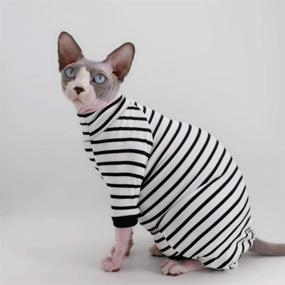 img 2 attached to 🐱 Breathable Summer Rayon Pajamas for Sphynx Hairless Cats - Four Leg Elastic Pet Clothes, Round Collar Vest T-Shirts for Kittens, Cats & Small Dogs - Apparel