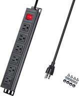 btu 6 outlet power strip surge protector, metal rack mount power outlet with switch, 6ft long extension cord for office home workshop, 15a/125v, black - heavy duty wall mount power socket logo