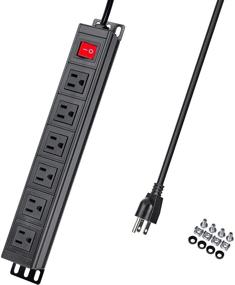 img 4 attached to BTU 6 Outlet Power Strip Surge Protector, Metal Rack Mount Power Outlet with Switch, 6ft Long Extension Cord for Office Home Workshop, 15A/125V, Black - Heavy Duty Wall Mount Power Socket