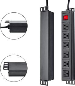 img 3 attached to BTU 6 Outlet Power Strip Surge Protector, Metal Rack Mount Power Outlet with Switch, 6ft Long Extension Cord for Office Home Workshop, 15A/125V, Black - Heavy Duty Wall Mount Power Socket