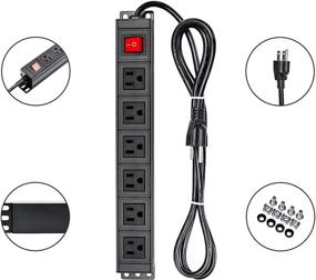 img 2 attached to BTU 6 Outlet Power Strip Surge Protector, Metal Rack Mount Power Outlet with Switch, 6ft Long Extension Cord for Office Home Workshop, 15A/125V, Black - Heavy Duty Wall Mount Power Socket
