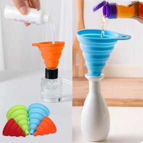 img 3 attached to 🥄 Versatile Silicone Collapsible Funnel Set of 4 – Perfect for Filling Water Bottles, Transferring Oil or Liquids, and Cooking Tasks – Food Grade, Foldable Kitchen Tools