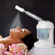 portable facial steamer: extendable arm ozone mini spa for personal care at home or salon, white logo