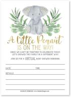 🐘 25 greenery elephant virtual baby shower invitations, rustic co-ed boy girl or twin invite card, couples online gender reveal or sprinkle party, floral safari theme, fill-in & send by mail logo