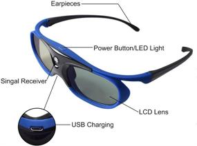 img 3 attached to 👓 Rechargeable Active Shutter 3D Glasses - DLP Link Eyewear for Acer, ViewSonic, BenQ, Optoma, Cocar, Toumei, Philips, Panasonic, Vivitek, Dell 3D Projectors - Pack of 2 (Blue Color)