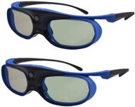 👓 rechargeable active shutter 3d glasses - dlp link eyewear for acer, viewsonic, benq, optoma, cocar, toumei, philips, panasonic, vivitek, dell 3d projectors - pack of 2 (blue color) logo