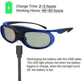 img 1 attached to 👓 Rechargeable Active Shutter 3D Glasses - DLP Link Eyewear for Acer, ViewSonic, BenQ, Optoma, Cocar, Toumei, Philips, Panasonic, Vivitek, Dell 3D Projectors - Pack of 2 (Blue Color)