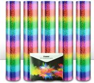 🌈 holographic heat transfer vinyl (htv): 5 pack 12-inch x 10-inch sheets, htv vinyl bundle for t-shirts & fabrics, simple to cut, weed & press (holographic rainbow) logo