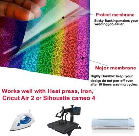 img 2 attached to 🌈 Holographic Heat Transfer Vinyl (HTV): 5 Pack 12-Inch x 10-Inch Sheets, HTV Vinyl Bundle for T-Shirts & Fabrics, Simple to Cut, Weed & Press (Holographic Rainbow)