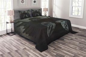 img 3 attached to 🦅 Lunarable Gothic Bedspread: Crow Spirit Wings Haunting Mysticism Dark Shadowy Occult Art Print - King Size Green 3 Piece Coverlet Set