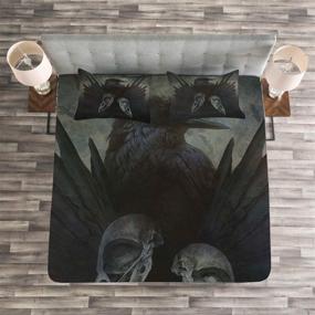 img 1 attached to 🦅 Lunarable Gothic Bedspread: Crow Spirit Wings Haunting Mysticism Dark Shadowy Occult Art Print - King Size Green 3 Piece Coverlet Set