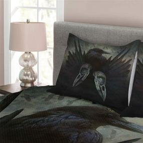 img 2 attached to 🦅 Lunarable Gothic Bedspread: Crow Spirit Wings Haunting Mysticism Dark Shadowy Occult Art Print - King Size Green 3 Piece Coverlet Set