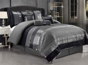 img 2 attached to 🛏️ Premium 7-Piece King Size Chenille/Woven Jacquard Bedding Grey/Gray Silver Stripe Overize Comforter Set - Complete Bed in a Bag