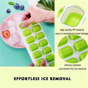 img 3 attached to 🧊 Ice Cube Tray 4 Pack: Silicone Trays with Lid for Easy Release & Durability - BPA Free & Stackable! Perfect for Drinks, Fruit, Yogurt, Cocktail - 14-Ice Flexible Trays for Freezer