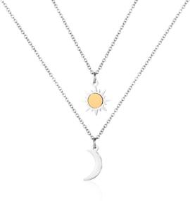 img 4 attached to Double Chain Sun Moon Necklace – Vertical Bar Looped Adjustable Pendant Set for Women, Men, Boys, Girls – Sun and Moon Y Necklace – 2-in-1 Gift Necklace