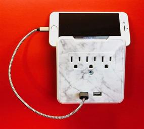 img 3 attached to ⚡️ Glamsockets Carrara Marble Decorative Wall Mount Surge Protector with 3 Outlets, Dual USB Charging Ports and Phone Holder - Multi-Function Wall Tap USB Charging Center