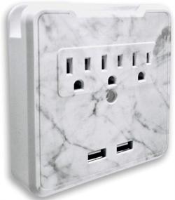 img 4 attached to ⚡️ Glamsockets Carrara Marble Decorative Wall Mount Surge Protector with 3 Outlets, Dual USB Charging Ports and Phone Holder - Multi-Function Wall Tap USB Charging Center
