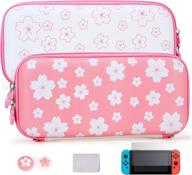 tscope cute carrying case for nintendo switch: pink sakura portable hard shell girls travel storage bag with glass screen protector & thumb grip caps - complete accessories kit logo