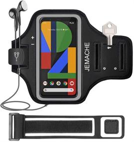 img 4 attached to 📱 JEMACHE Pixel 5 4a 4 3a 3 Armband: Gym Running Arm Band Case with Key Holder (Black)