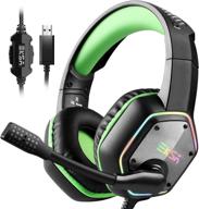 immerse yourself in the ultimate gaming experience with the eksa gaming headset: 7.1 surround sound, noise canceling mic, rgb lights, compatible with pc, ps4, laptop (green) logo