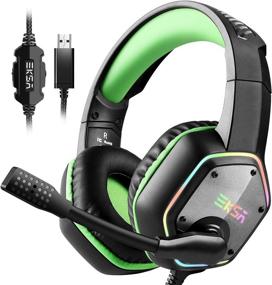 img 4 attached to Immerse Yourself in the Ultimate Gaming Experience with the EKSA Gaming Headset: 7.1 Surround Sound, Noise Canceling Mic, RGB Lights, Compatible with PC, PS4, Laptop (Green)