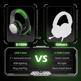 img 2 attached to Immerse Yourself in the Ultimate Gaming Experience with the EKSA Gaming Headset: 7.1 Surround Sound, Noise Canceling Mic, RGB Lights, Compatible with PC, PS4, Laptop (Green)