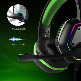 img 1 attached to Immerse Yourself in the Ultimate Gaming Experience with the EKSA Gaming Headset: 7.1 Surround Sound, Noise Canceling Mic, RGB Lights, Compatible with PC, PS4, Laptop (Green)