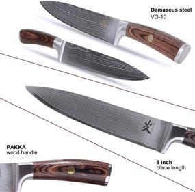 img 2 attached to 🔪 8 Inch Damascus Chef Knife - Ultra Sharp Japanese VG-10 High Carbon Stainless Steel Kitchen Gyuto Cooking Knives, Ergonomic PakkaWood Handle, Gift Box Included