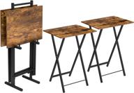 🪑 hoobro rustic brown folding table set of 4 tv trays with storage stand - portable side tables for eating or working in living room, industrial laptop table for small space - bf18bzp401 logo