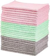 24-pack of amazon basics microfiber cleaning cloth in green, gray, and pink: effective cleaning solution! logo