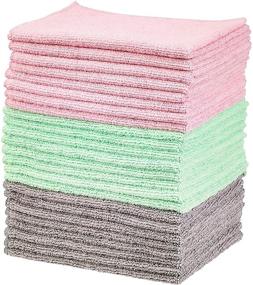 img 4 attached to 24-Pack of Amazon Basics Microfiber Cleaning Cloth in Green, Gray, and Pink: Effective Cleaning Solution!