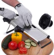 🔪 premium mandoline slicer set with cut-resistant gloves and blade guard – adjustable vegetable slicer, french fry cutter, and food julienne – heavy-duty stainless steel blades logo