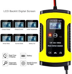 img 3 attached to 🔋 FOXSUR 12V 5A Car Battery Charger & Maintainer - Fully Automatic Intelligent Charger with LCD Screen, Ideal for Charging, Maintaining, and Repairing Batteries in Various Vehicles (Yellow)