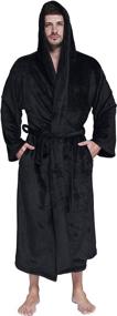 img 4 attached to 👘 Men's Lightweight Flannel Hooded Bathrobe by Whoyun